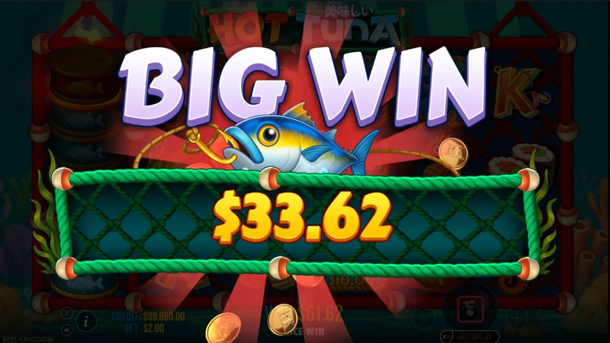 Interface do jogo de slot Hot Tuna com temática de pesca asiática e luzes neon